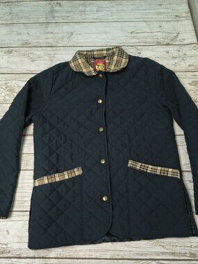 Vintage Sia Baker By Amberhill Black Quilted Equestrian Jacket Size Small